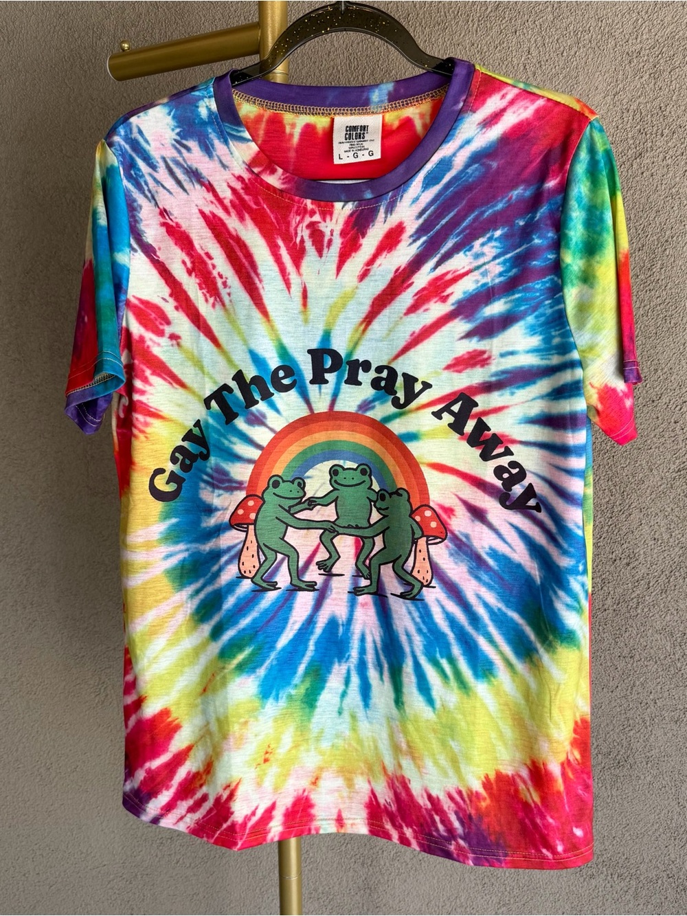 Gay The Pray Away LGBTQ+ Pride Frog Rainbow Tie Dye T-Shirt L